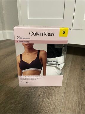 Calvin Klein Cotton Modal Wire Free Bralette - Black & White (2-Pack) NWOT
